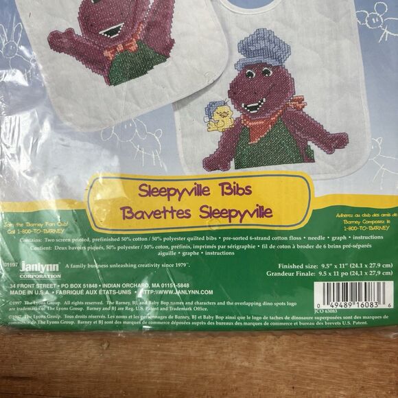 Vintage Barney Bibs Crossstitch Sleepyville Bibs 1990s DIY Cross Stitch - Picture 6 of 7